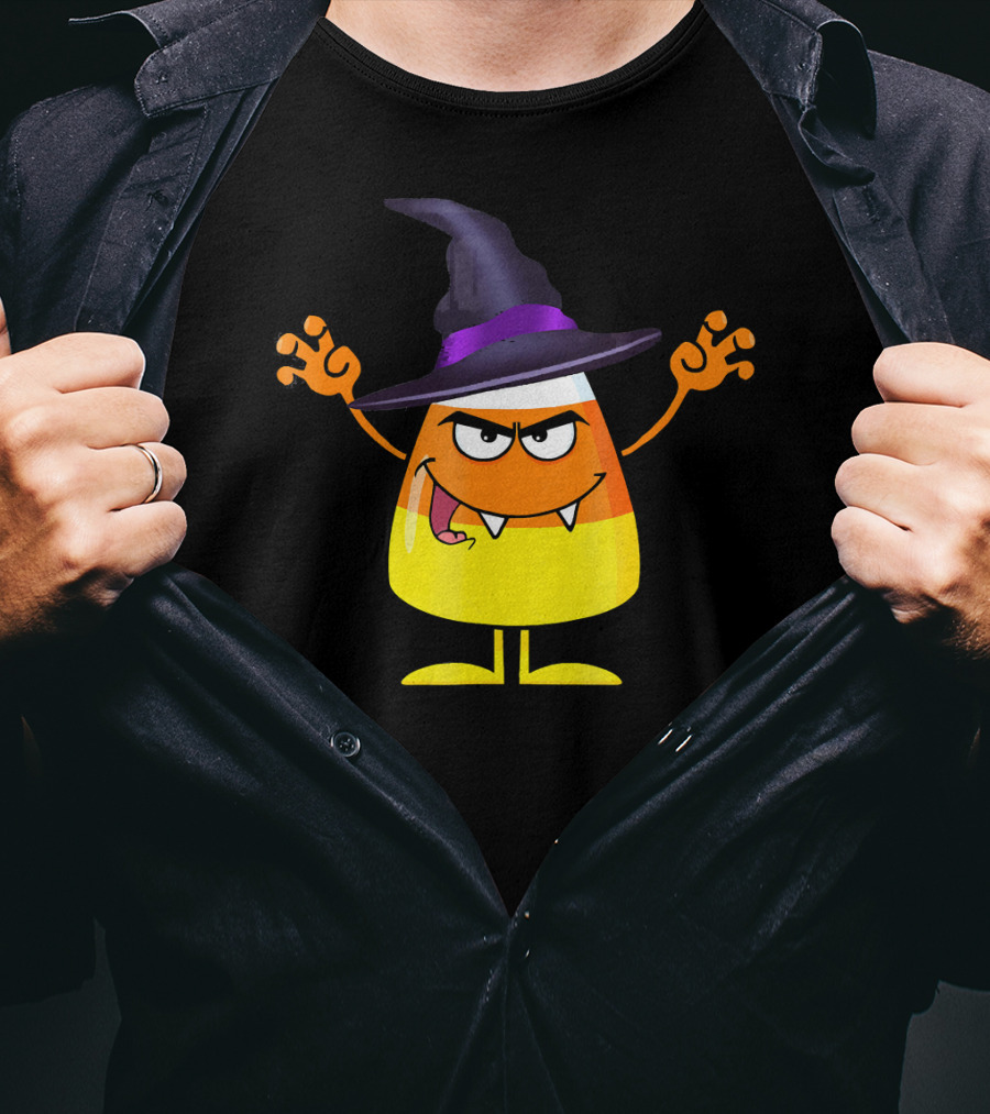 Halloween Candy Corn Witch Emoji With Funny Evil Grin T-Shirt