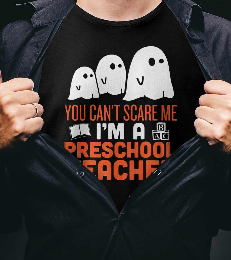 You Can't Scare Me I'm A Preschool Teacher Ghosts Book Blocks T-Shirt