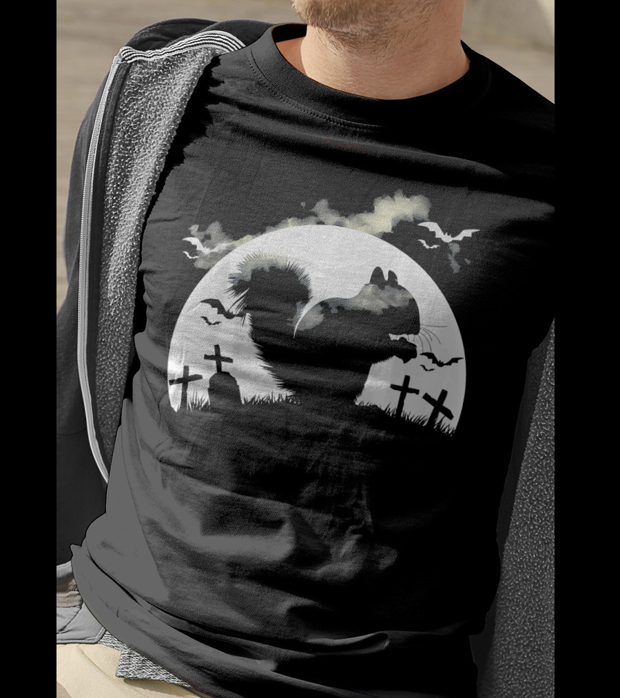 Spooky Halloween Rodent In Graveyard With Full Moon And Bats T-Shirt