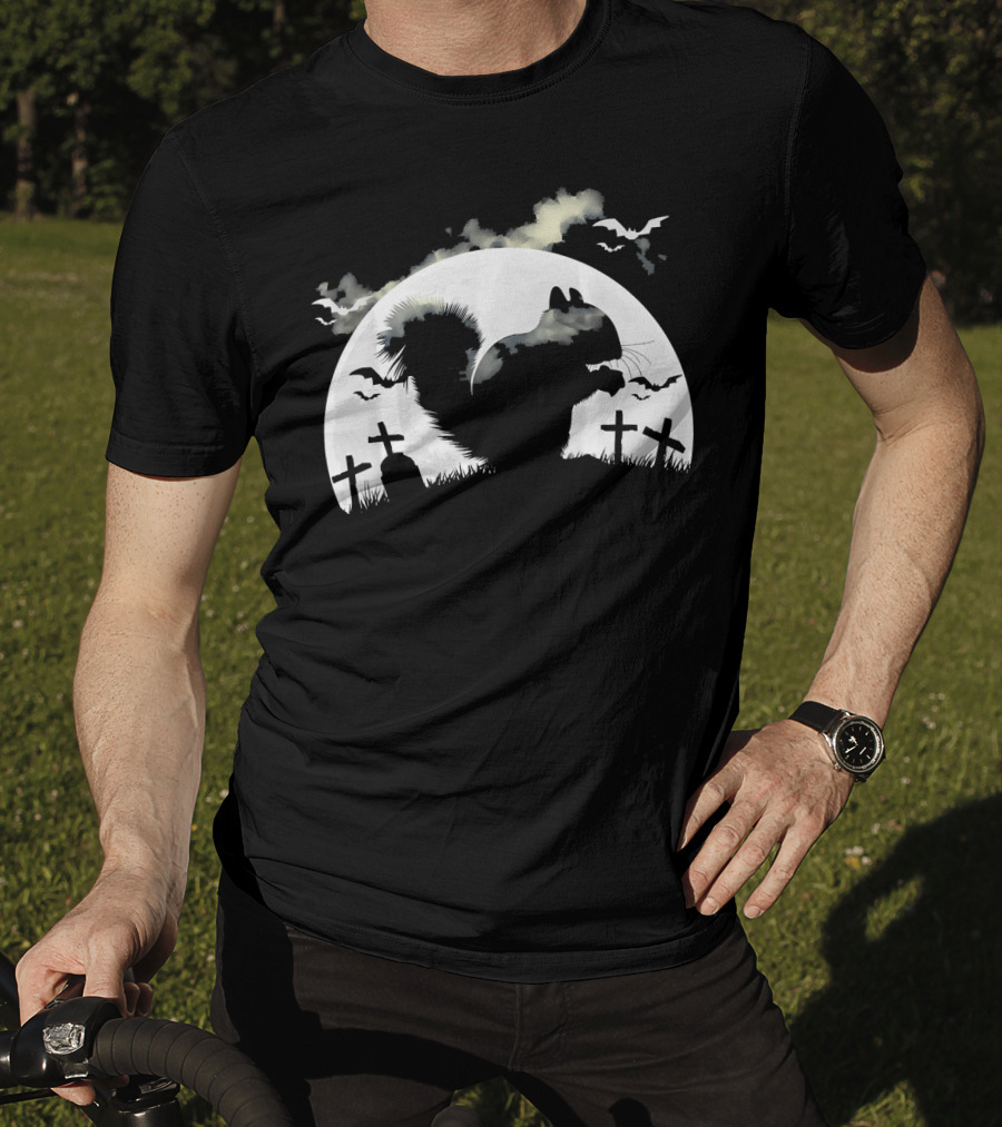 Spooky Halloween Rodent In Graveyard With Full Moon And Bats T-Shirt