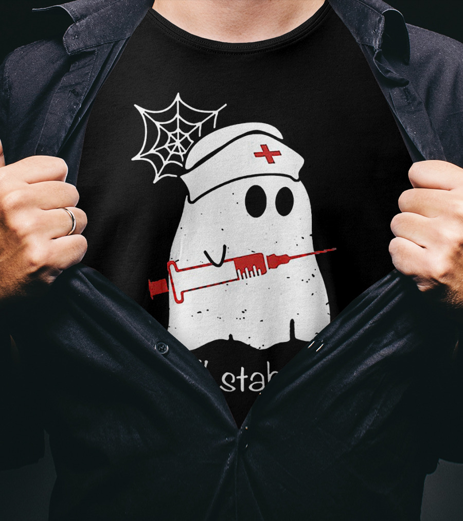 I Will Stab You Ghost Nurse Fun Halloween Syringe Spider Web T-Shirt
