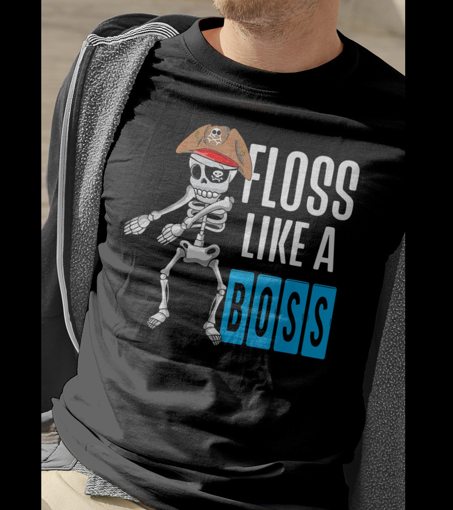 Floss Like A Boss Flossing Skele Pirate Hat Skeleton Dance T-Shirt