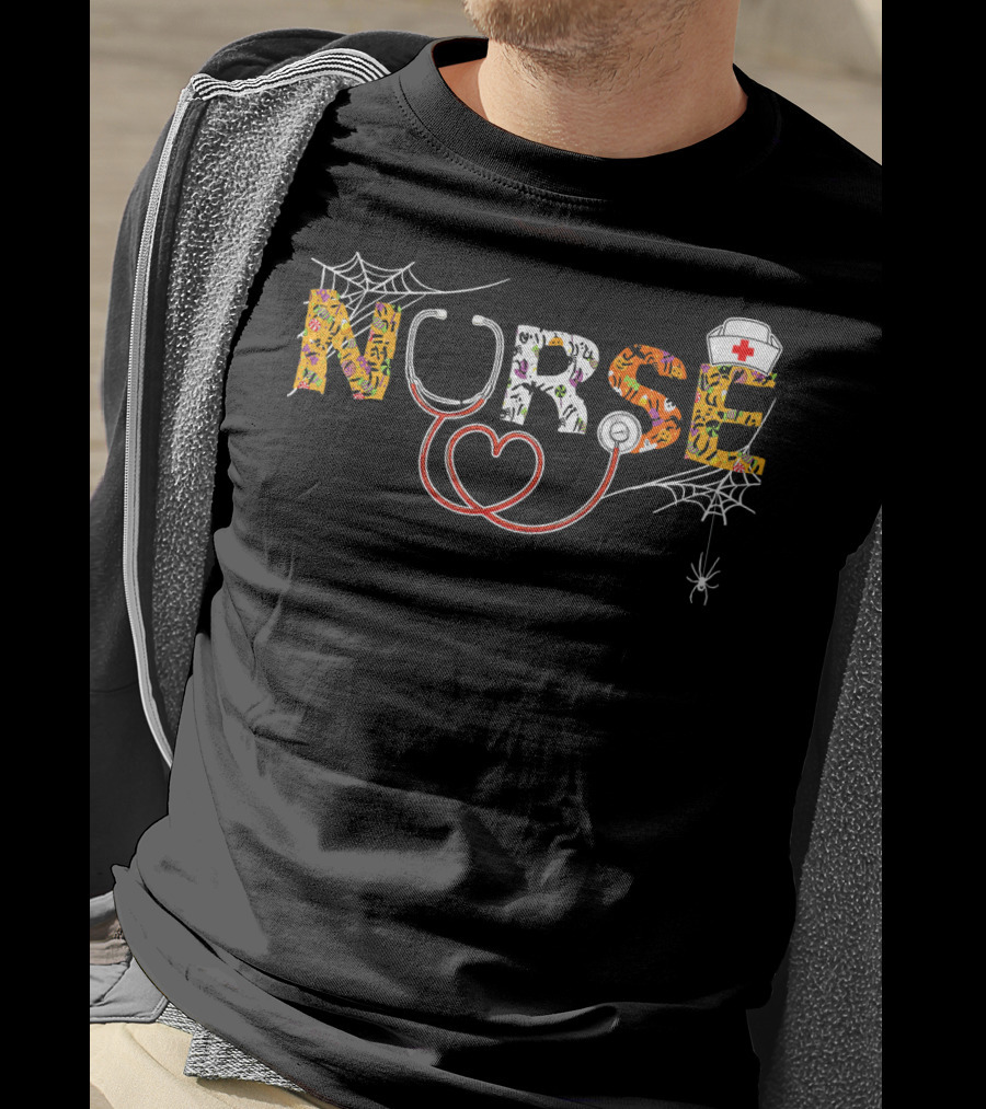 Halloween Nurse With Stethoscope And Spiderwebs T-Shirt