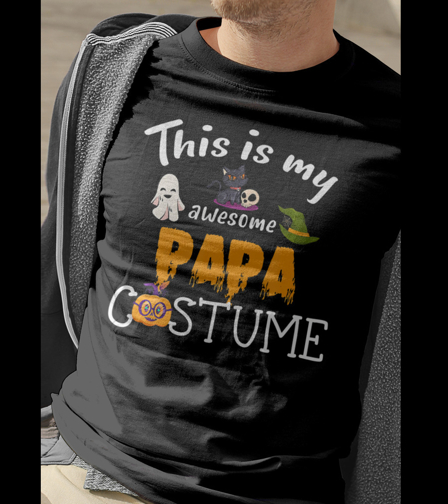 This Is My Awesome Papa Costume Halloween Dad Hat Ghost Pumpkin Cat Skull T-Shirt