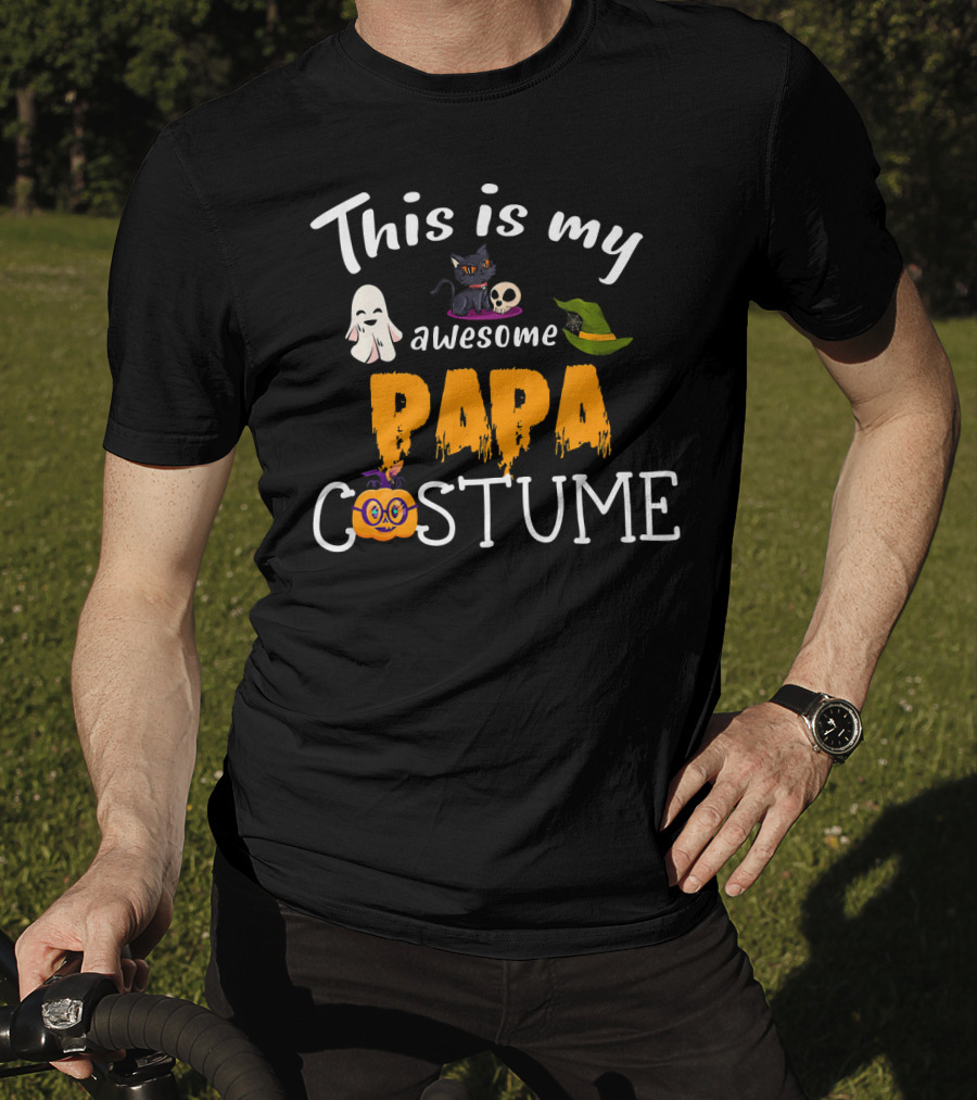 This Is My Awesome Papa Costume Halloween Dad Hat Ghost Pumpkin Cat Skull T-Shirt