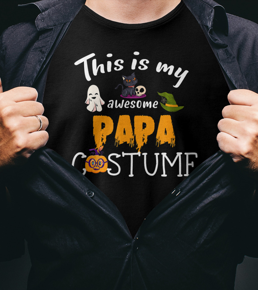 This Is My Awesome Papa Costume Halloween Dad Hat Ghost Pumpkin Cat Skull T-Shirt