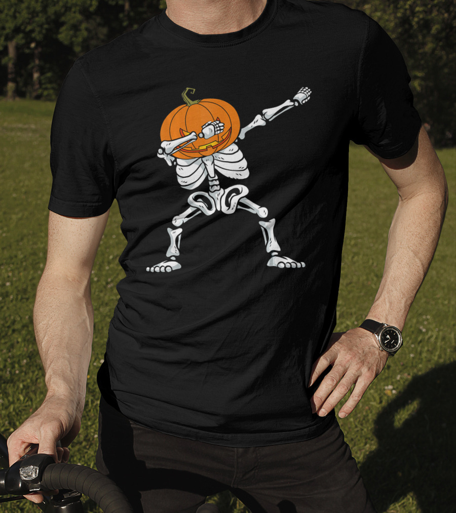 Halloween Dabbing Skeleton Pumpkin Trendy Dance Pose T-Shirt