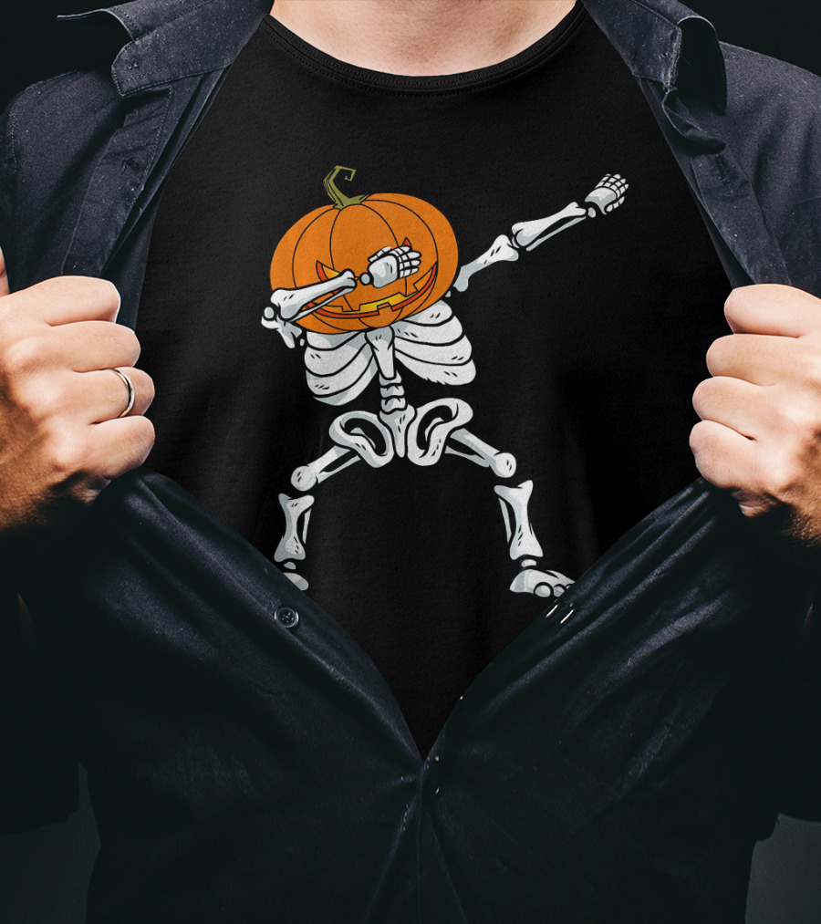 Halloween Dabbing Skeleton Pumpkin Trendy Dance Pose T-Shirt