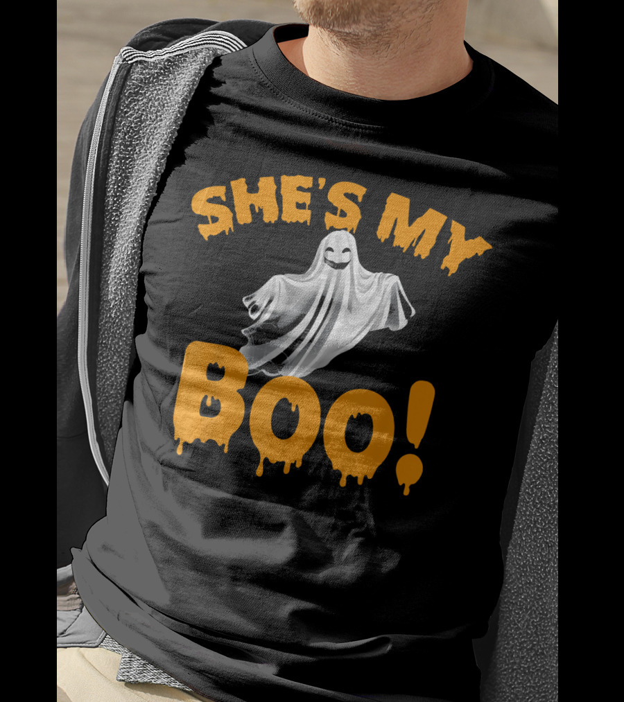 SHE'S MY BOO Ghost-Themed Mens Funny Halloween T-Shirt
