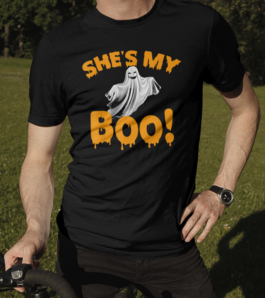 SHE'S MY BOO Ghost-Themed Mens Funny Halloween T-Shirt