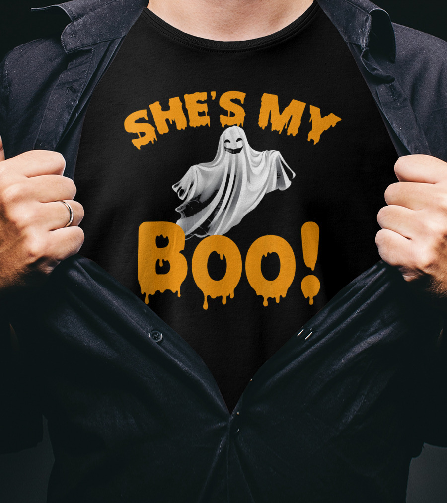 SHE'S MY BOO Ghost-Themed Mens Funny Halloween T-Shirt