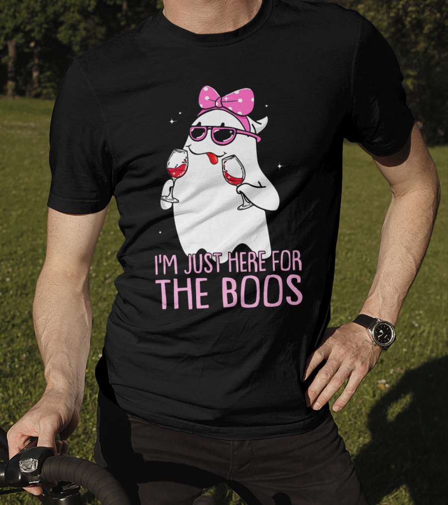 I'm Just Here For The Boos Wine Lover Ghost With Bow And Sunglasses T-Shirt