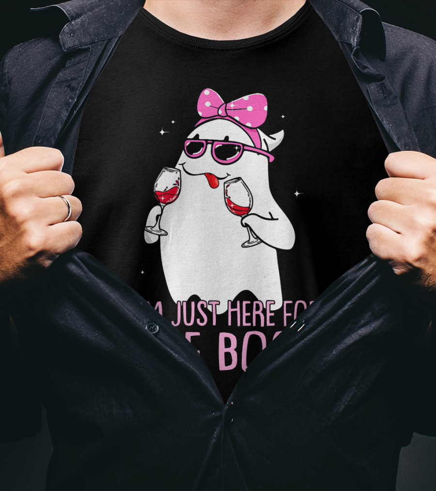 I'm Just Here For The Boos Wine Lover Ghost With Bow And Sunglasses T-Shirt