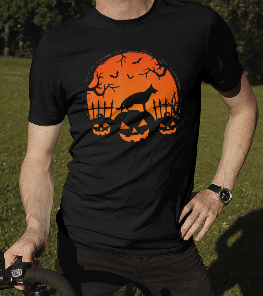 Halloween Night Pumpkin German Shepherd Dog T-Shirt