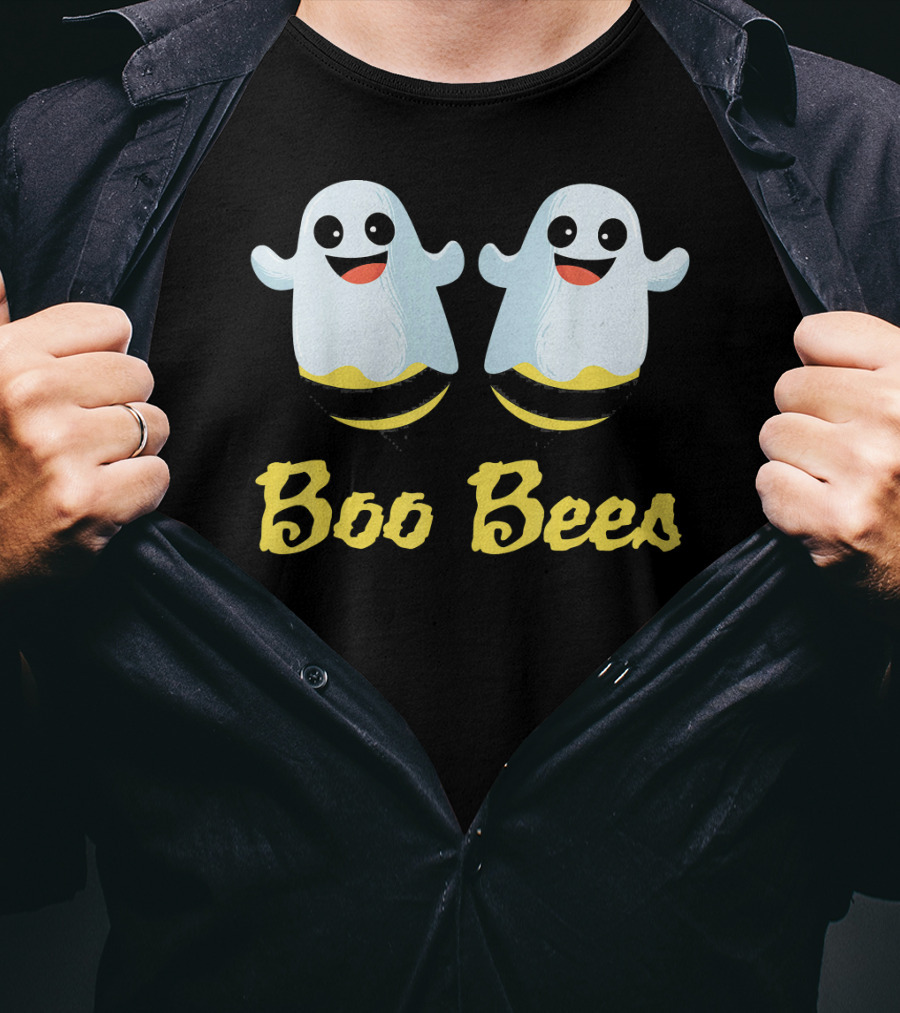 BOO BEES Couples Ghosts With Smiling Faces And Yellow Stripes T-Shirt