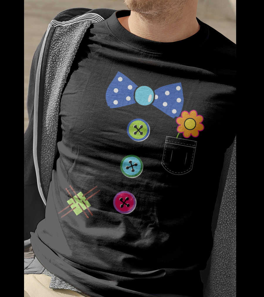 Halloween Clown DIY Costume Fun Polka Dot Bow Tie Buttons Flower Pocket T-Shirt