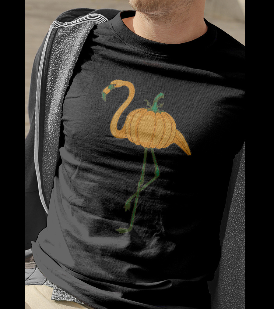 Flamingoween Cool Halloween Flamingo Pumpkin Fusion T-Shirt