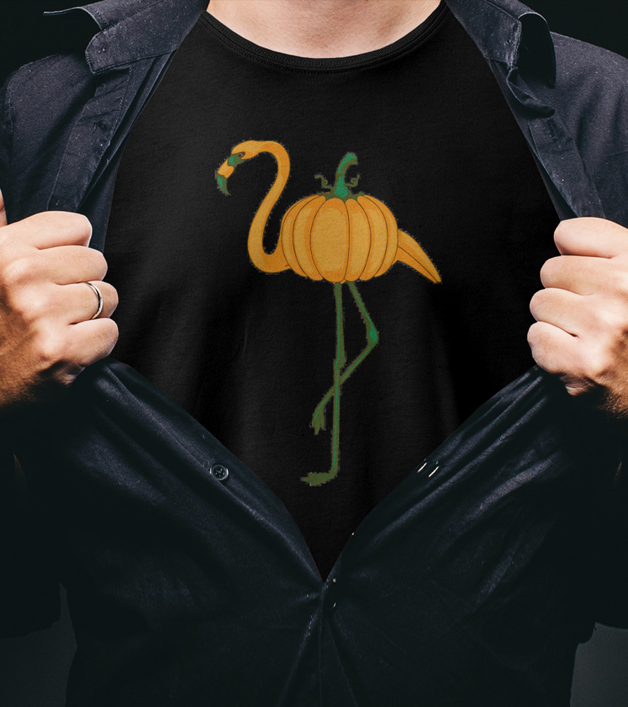 Flamingoween Cool Halloween Flamingo Pumpkin Fusion T-Shirt