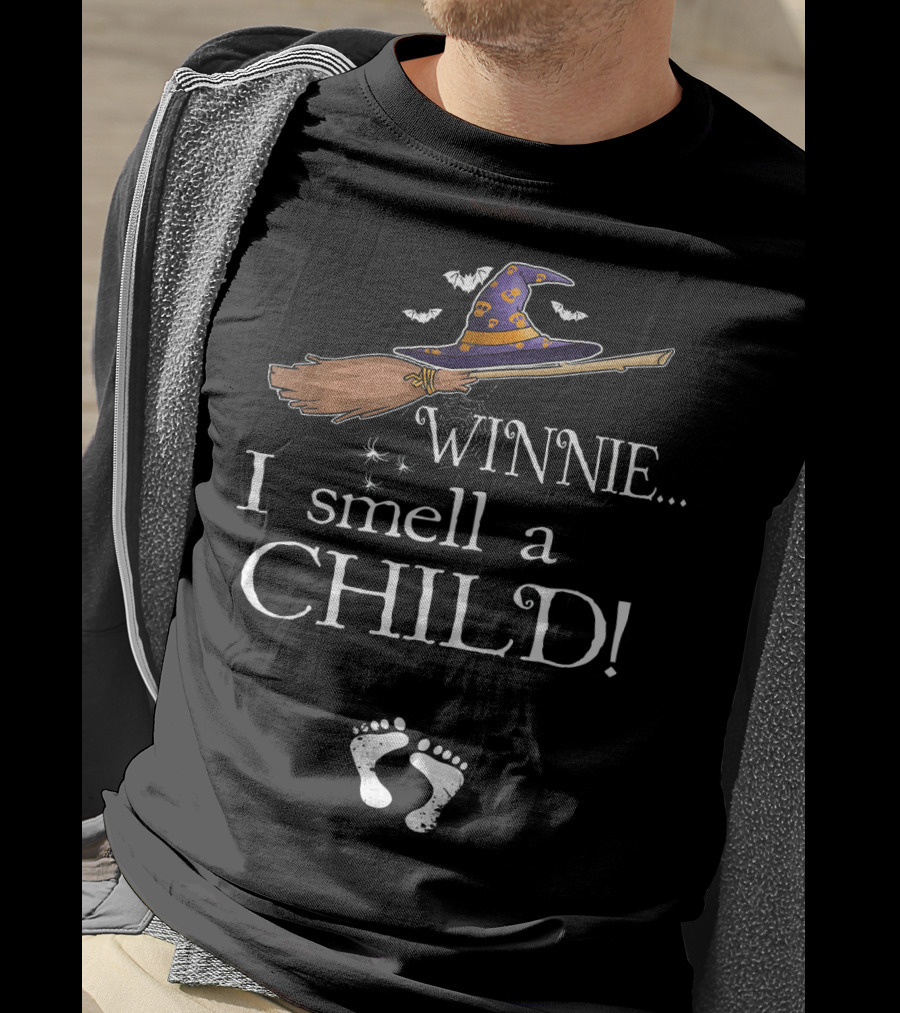 Winnie I Smell A Child Pregnancy Announcement Hat Broom Footprints T-Shirt