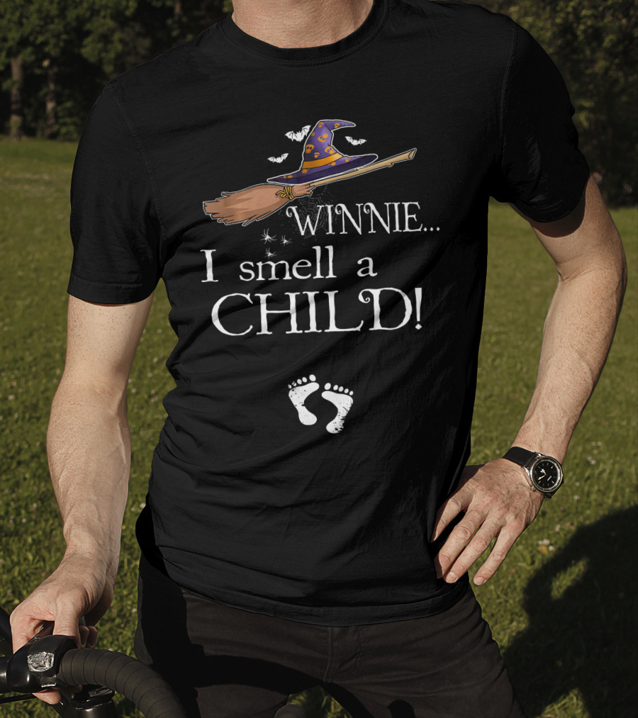 Winnie I Smell A Child Pregnancy Announcement Hat Broom Footprints T-Shirt