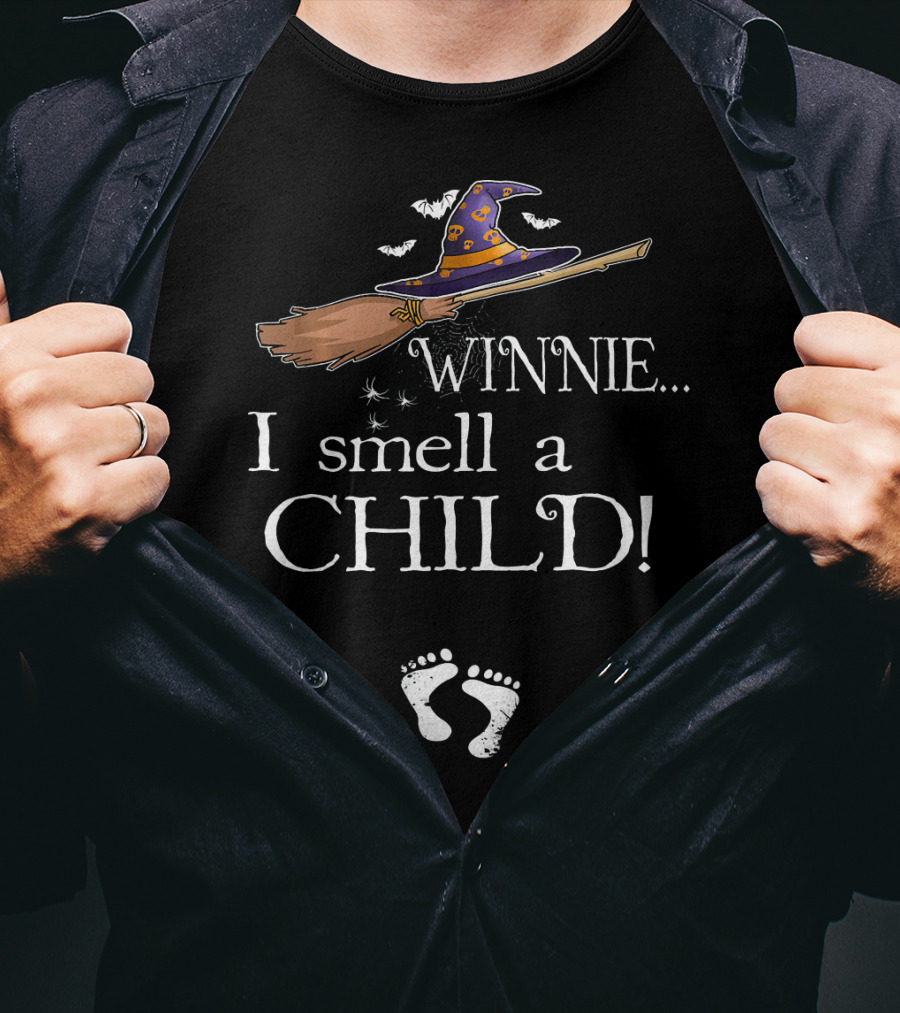 Winnie I Smell A Child Pregnancy Announcement Hat Broom Footprints T-Shirt