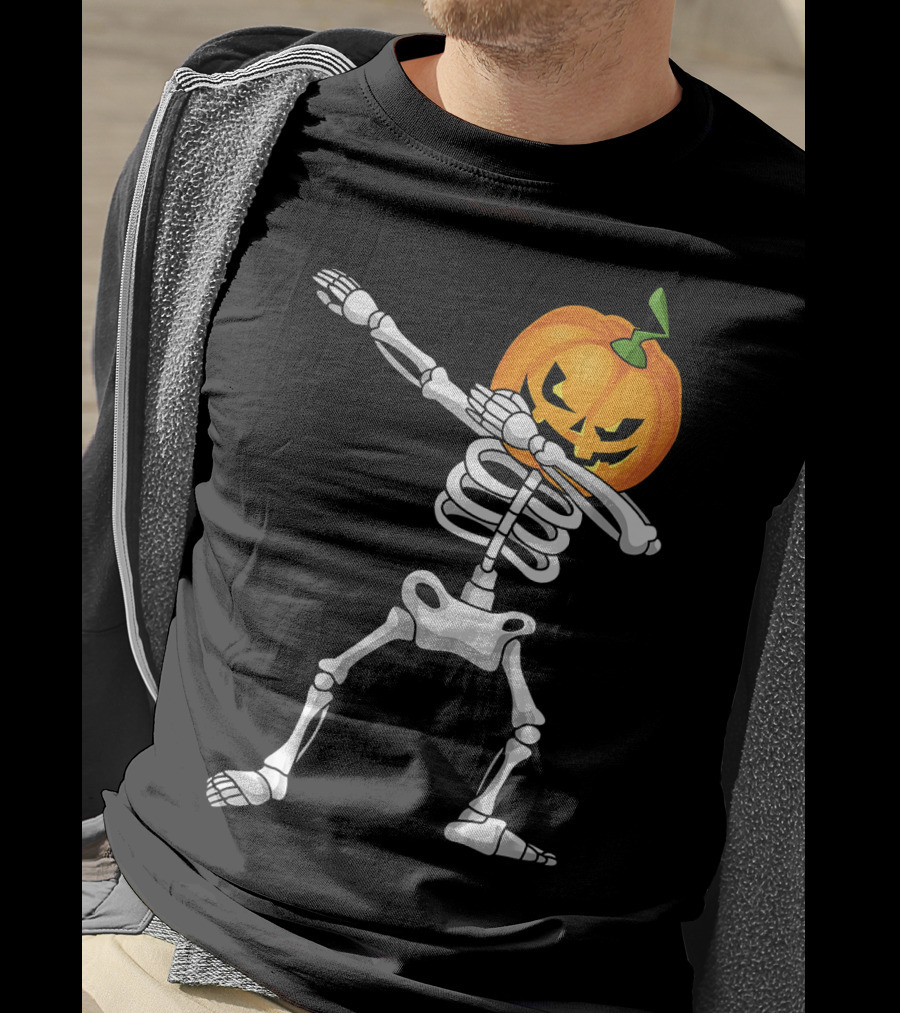 Halloween Pumpkin Skeleton Dabbing Kids T-Shirt