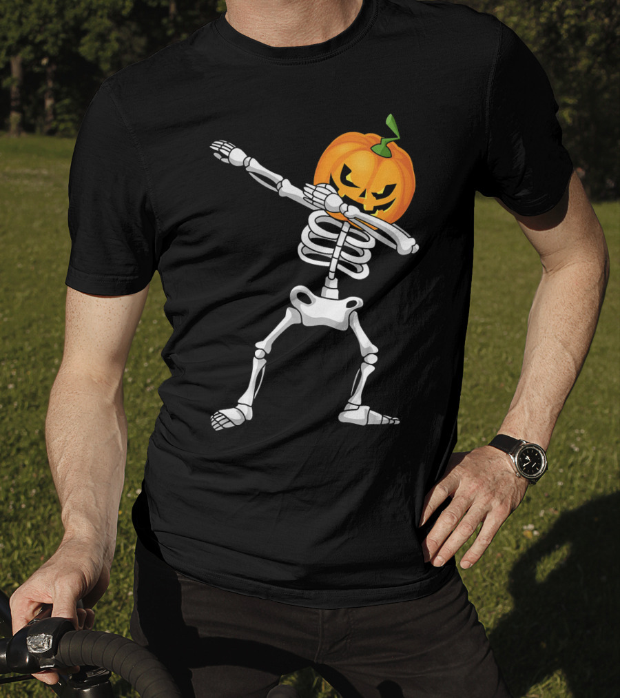Halloween Pumpkin Skeleton Dabbing Kids T-Shirt