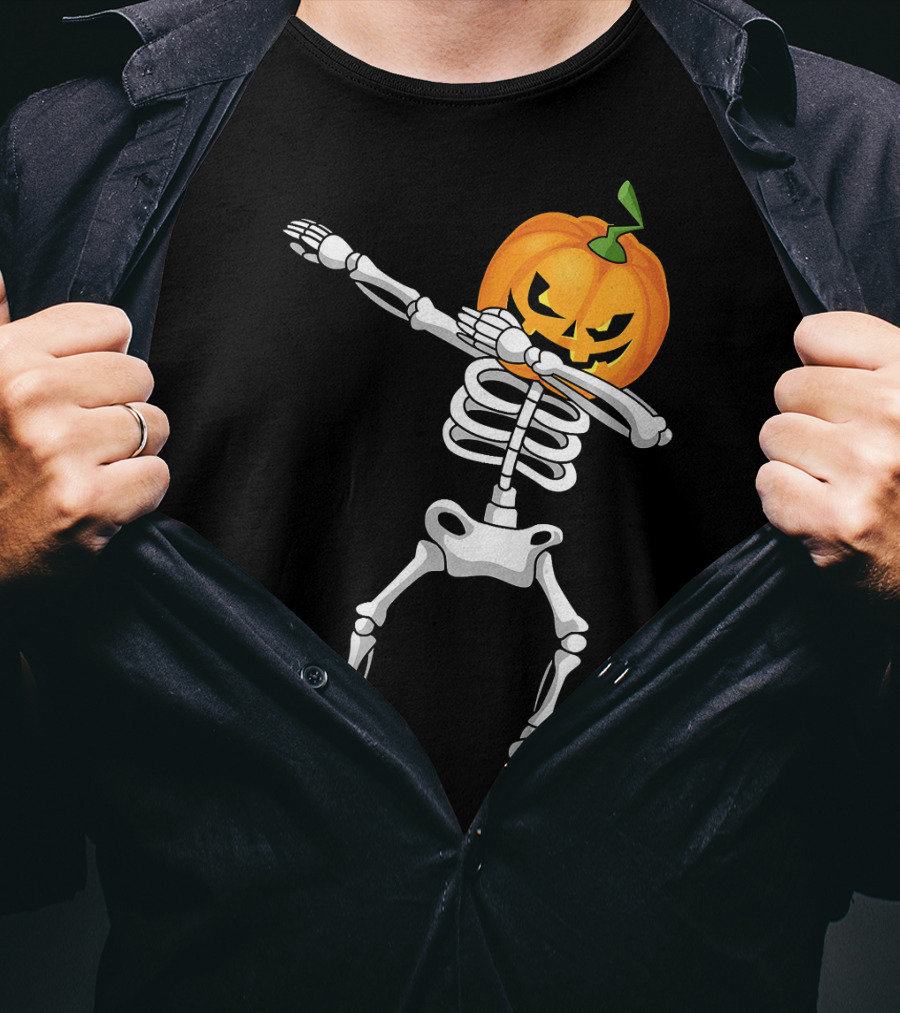 Halloween Pumpkin Skeleton Dabbing Kids T-Shirt