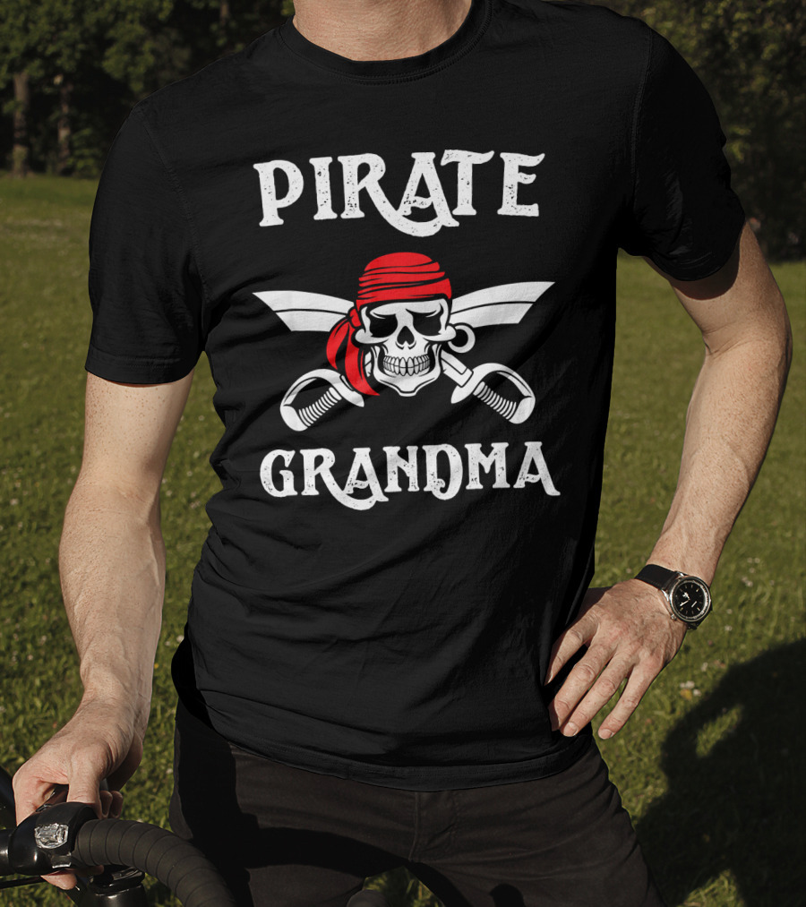 PIRATE GRANDMA Skull Bandana Swords T-Shirt