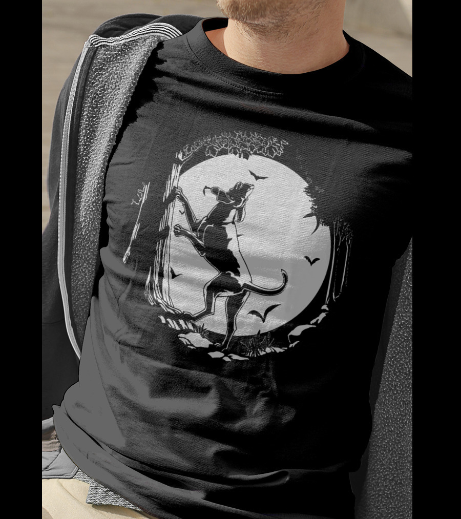Coonhound Hunting Dog Under Full Moon With Bats And Trees T-Shirt
