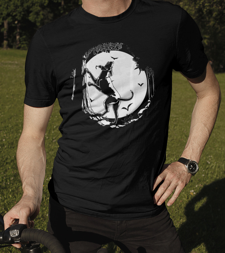 Coonhound Hunting Dog Under Full Moon With Bats And Trees T-Shirt