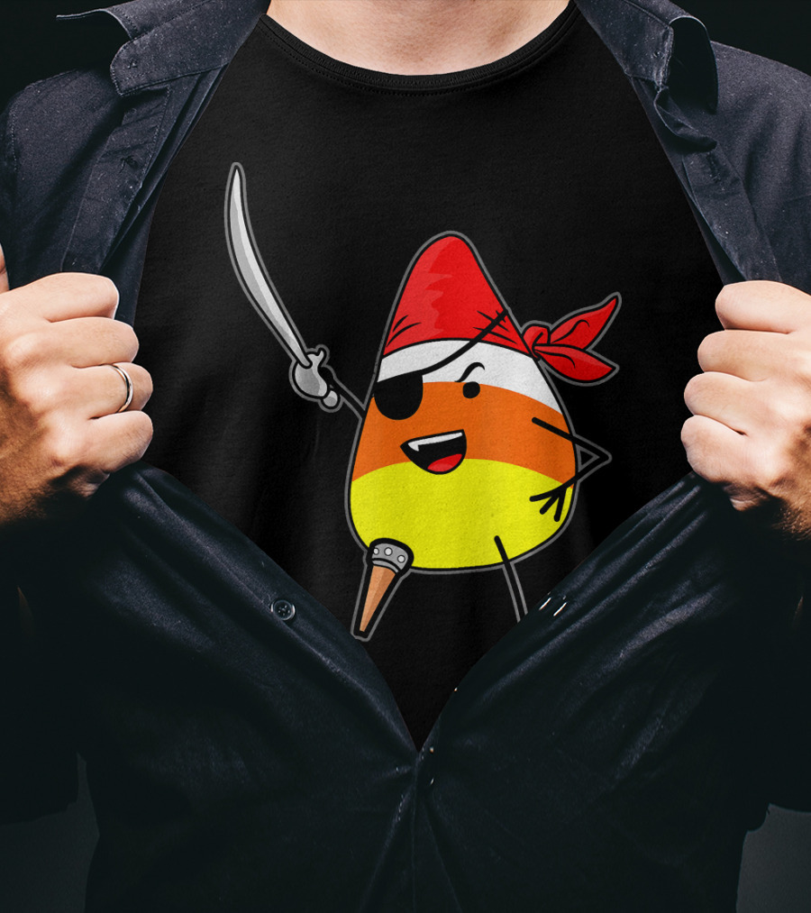 Candy Corn Pirate With Jolly Roger Sword Halloween T-Shirt