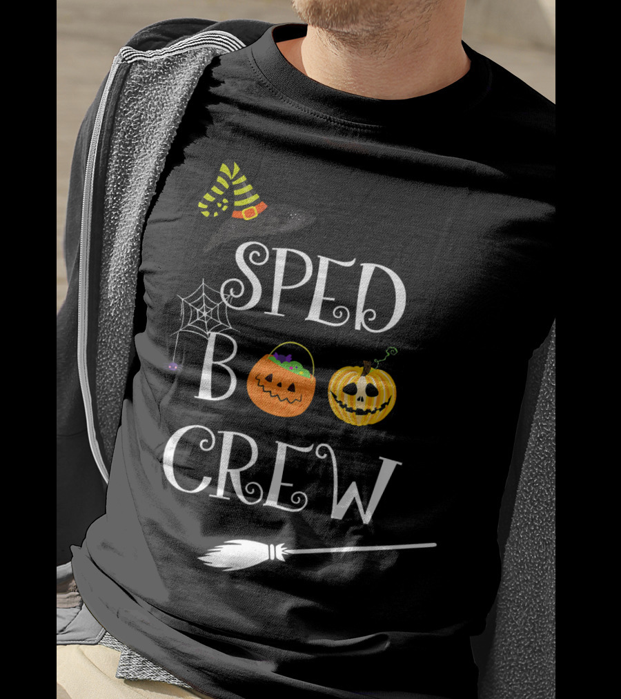 SPED BOO CREW Special Education Teacher Halloween Witch Hat Pumpkin Broom Decor T-Shirt