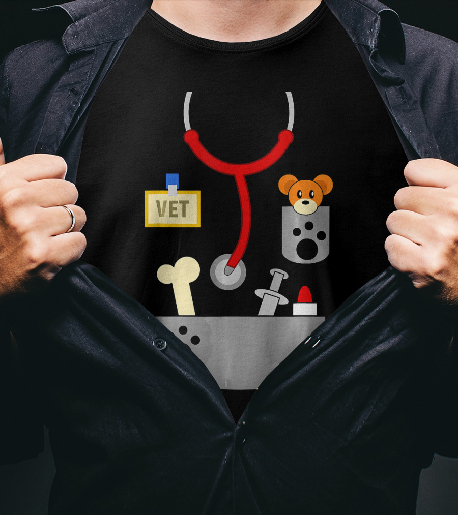 Halloween Vet Costume With Stethoscope And Plush Bear T-Shirt