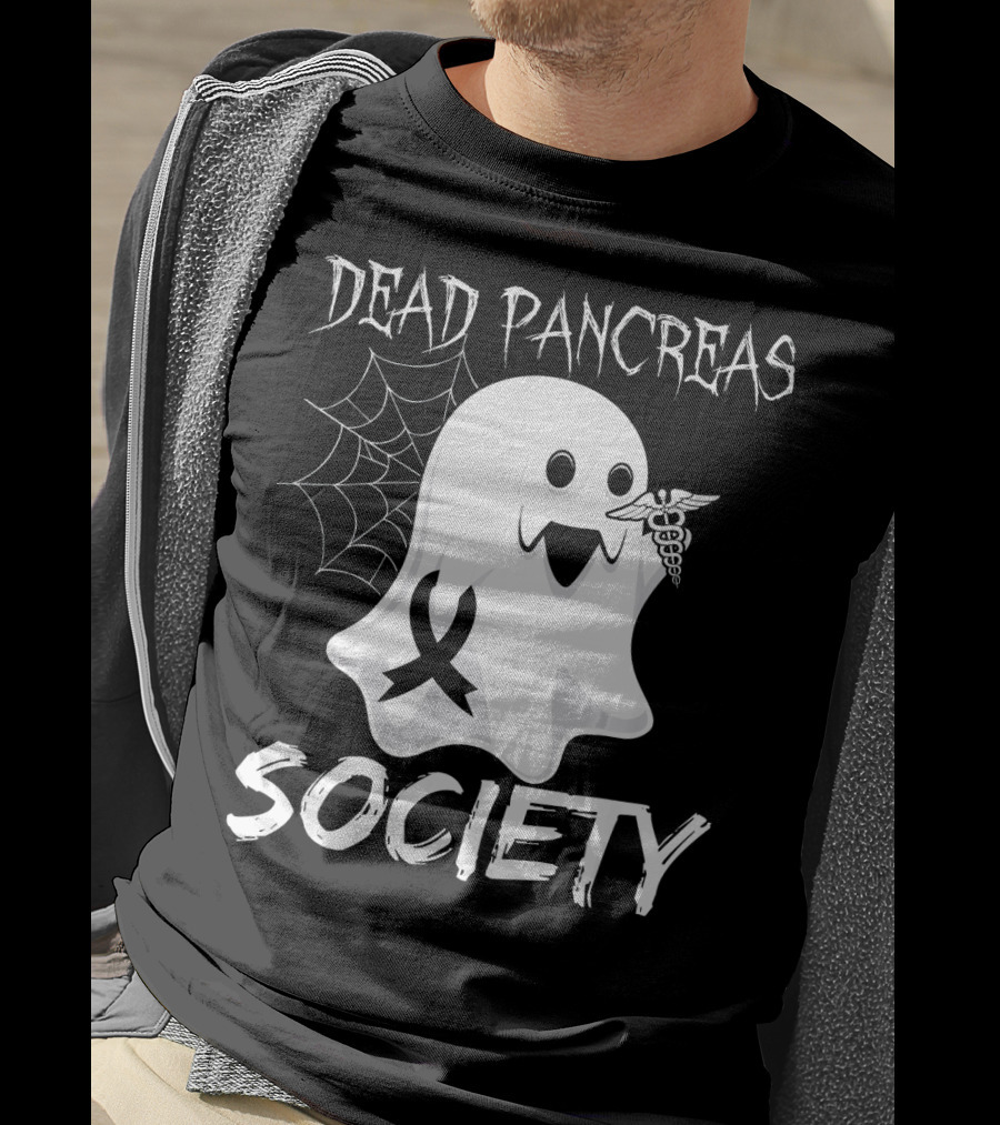Dead Pancreas Society Ghost With Ribbon And Caduceus Diabetes Awareness T-Shirt
