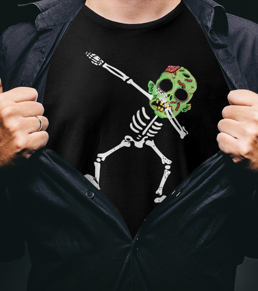Dabbing Skeleton Soccer Zombie With Green Head T-Shirt