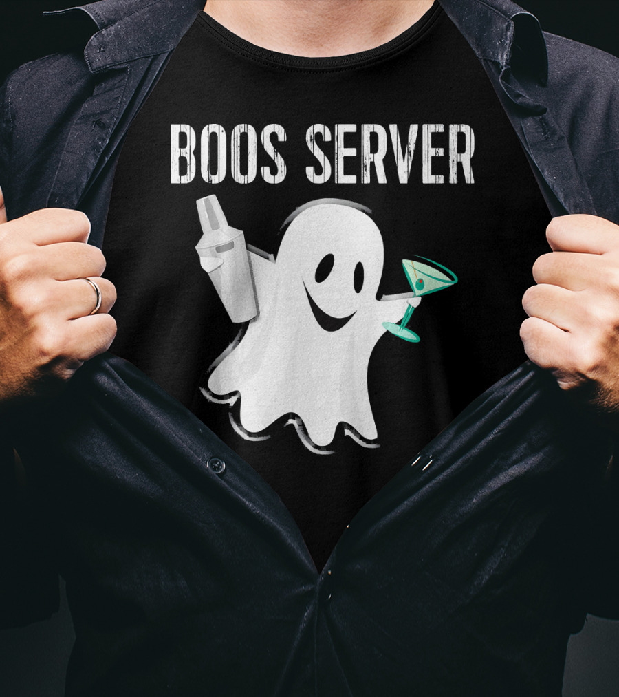 Boos Server Ghost Holding Cocktail Shaker And Martini T-Shirt