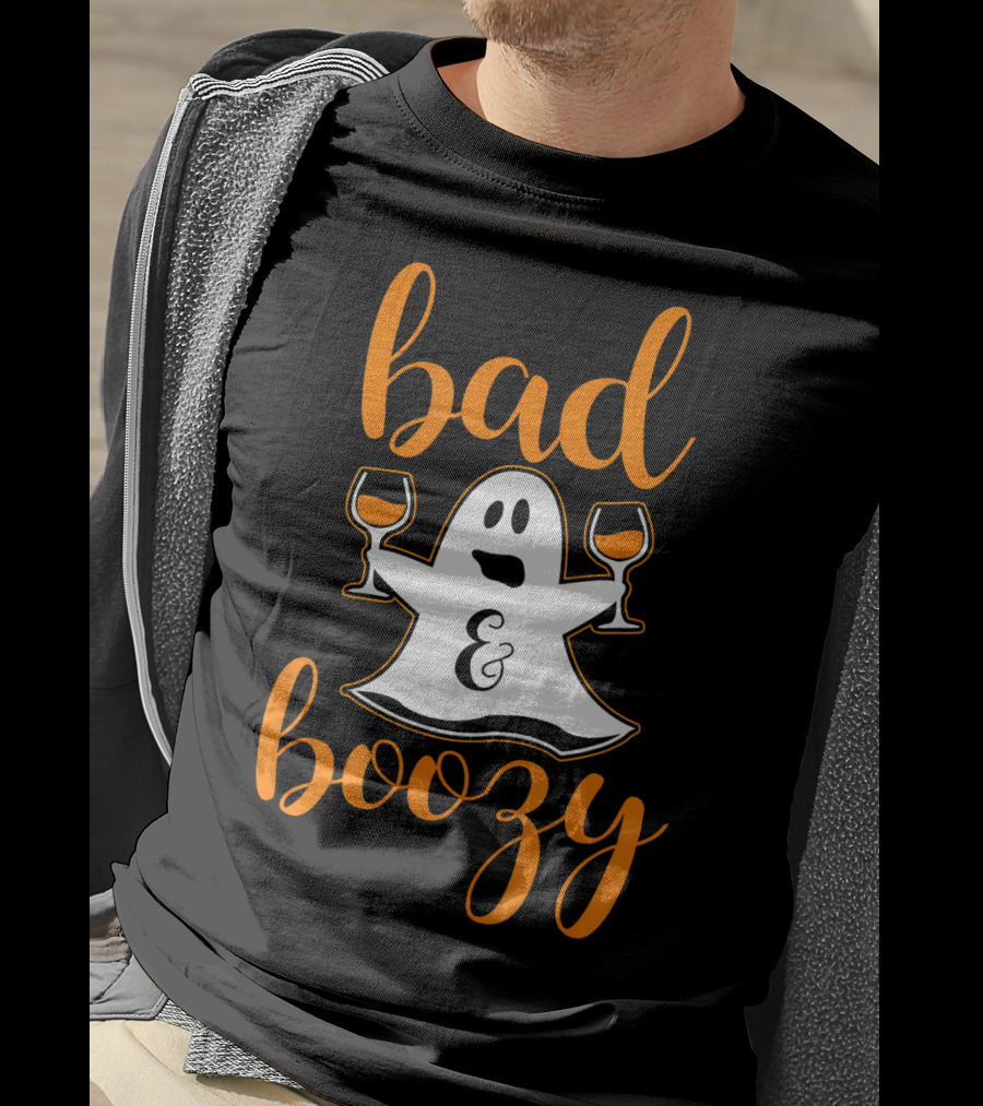 Bad And Boozy Ghost Halloween T-Shirt