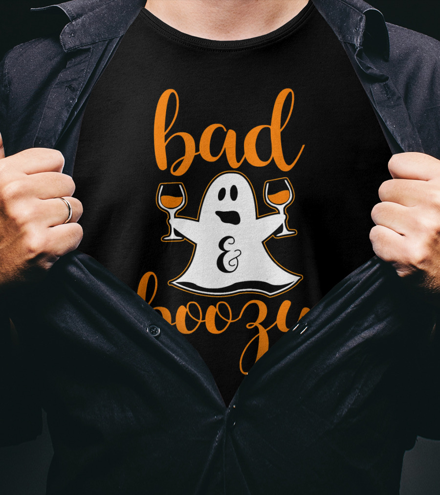Bad And Boozy Ghost Halloween T-Shirt