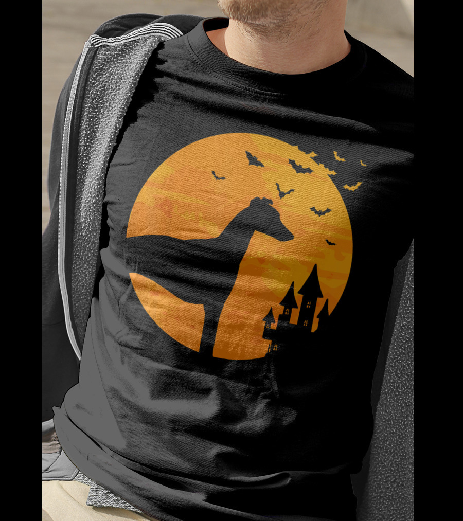 Whippet Scary Halloween Moon Castle Bats T-Shirt