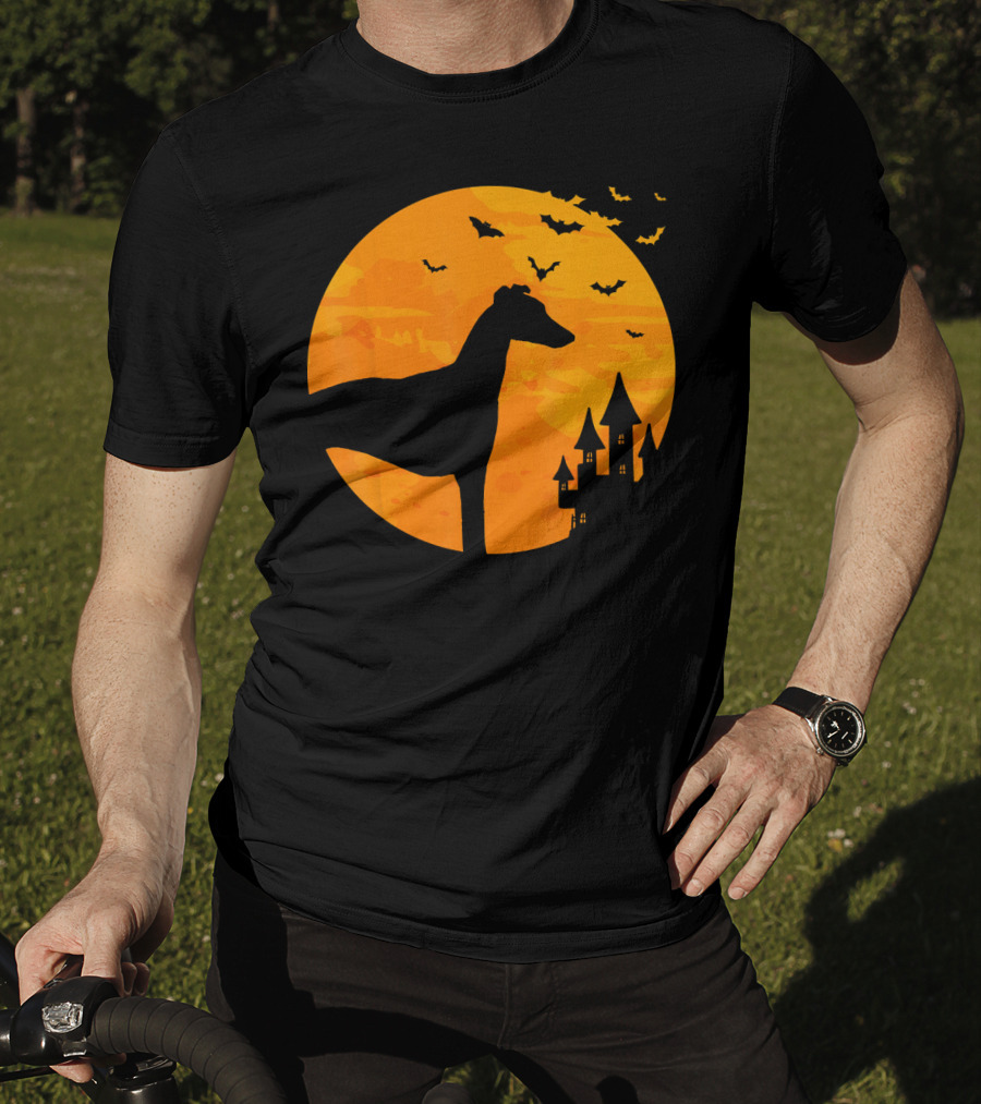 Whippet Scary Halloween Moon Castle Bats T-Shirt