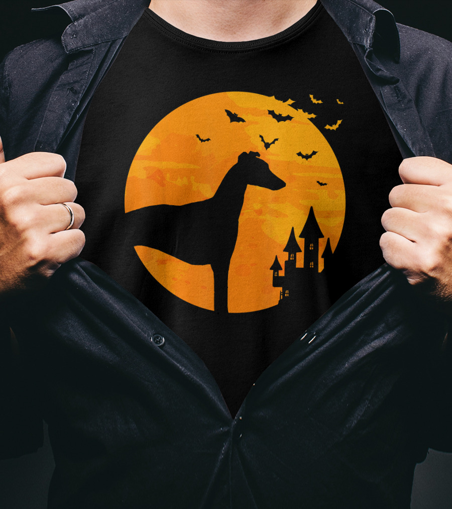 Whippet Scary Halloween Moon Castle Bats T-Shirt
