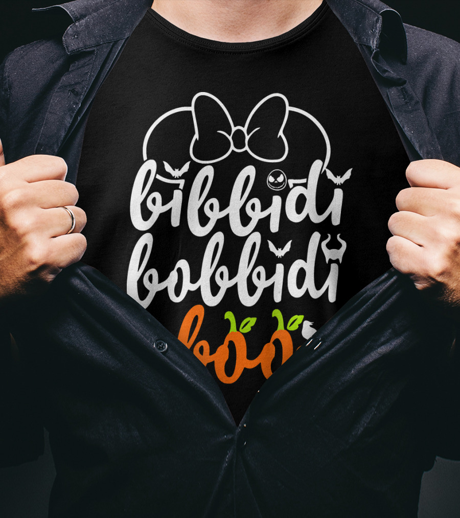 Bibbidi Bobbidi Boo Halloween Bats Jack-O'-Lantern Pumpkin Bow T-Shirt