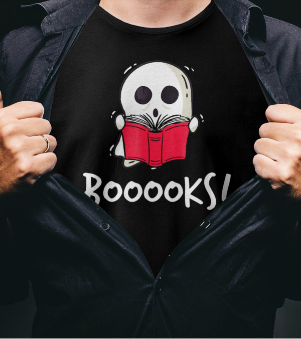 Booooks Ghost Holding Red Book T-Shirt