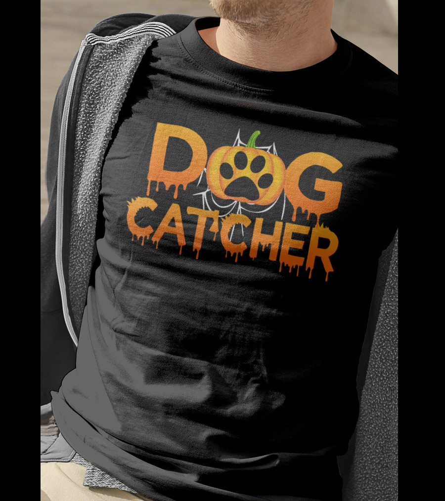 Dog Catcher Halloween Pumpkin Paw Prints T-Shirt
