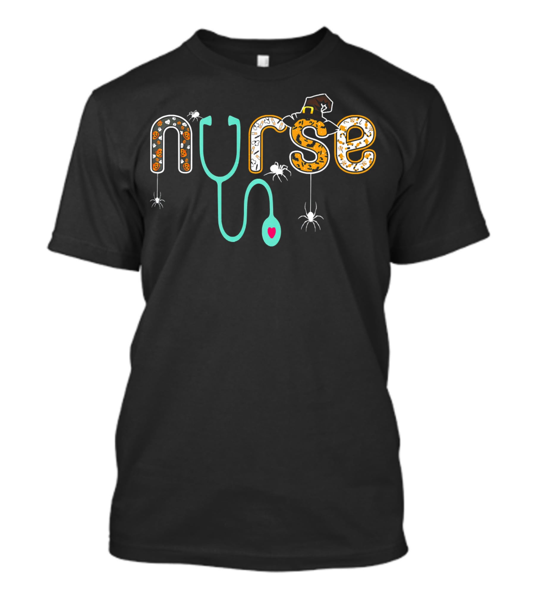 Nurse Stethoscope Spider Halloween Witch Hat T-Shirt