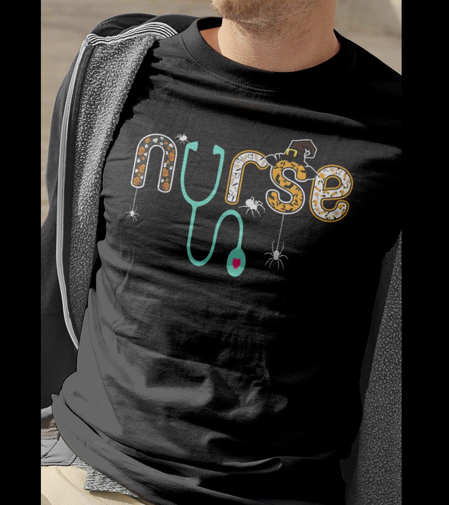 Nurse Stethoscope Spider Halloween Witch Hat T-Shirt