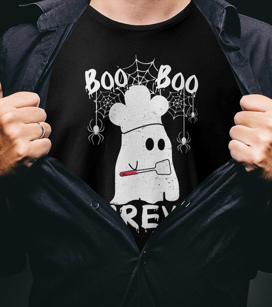Boo Boo Crew Chef Ghost Halloween Spiders Webs T-Shirt