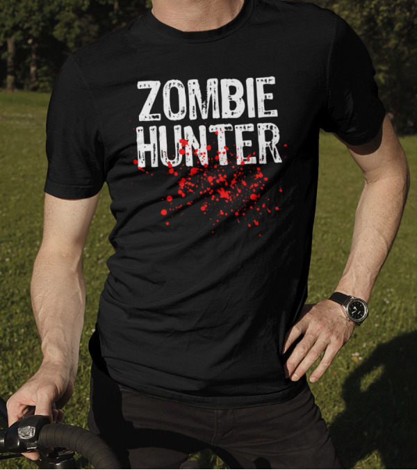 Zombie Hunter Halloween Costume Lazy Eas Splatter T-Shirt