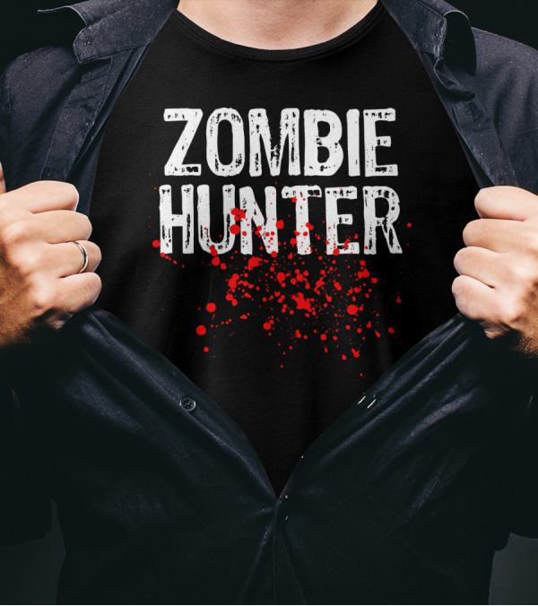Zombie Hunter Halloween Costume Lazy Eas Splatter T-Shirt